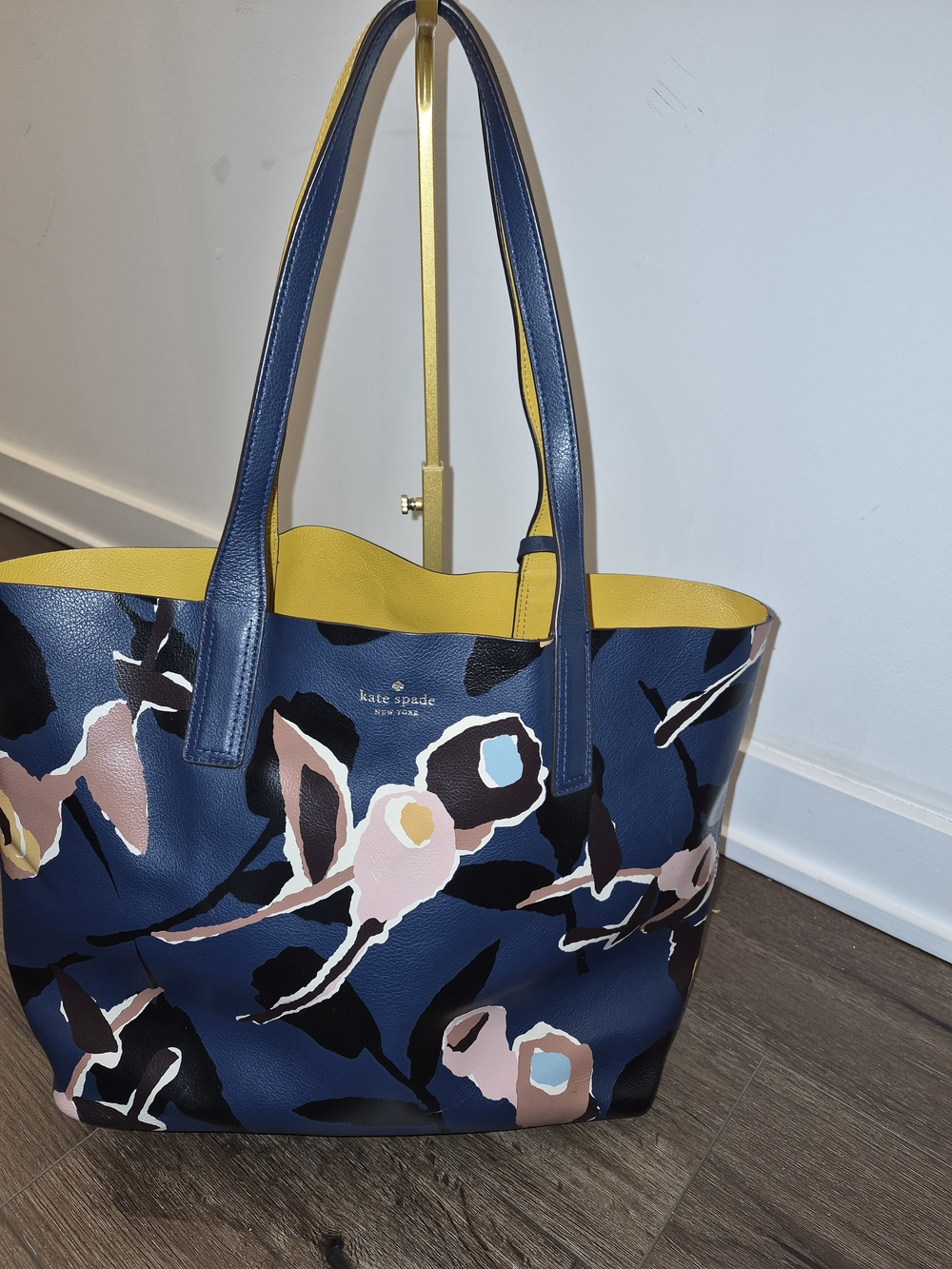 kate spade Blue Floral Tote with Yellow Trim